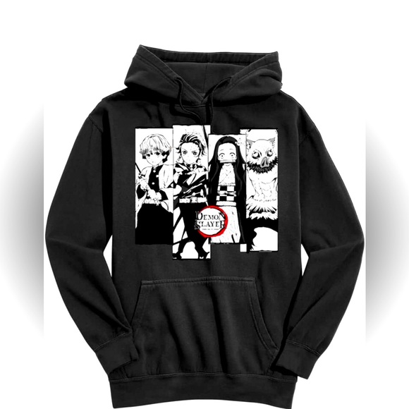Vtg Official Demon Slayer Black Hoodie Nezuko Inosuke Tanjiro Zenitsu Mens M - Picture 1 of 3